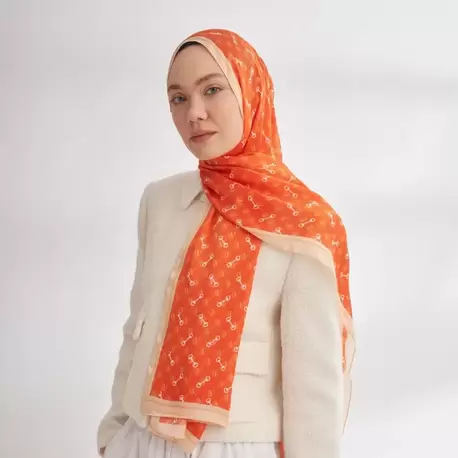 ARMANDA - 3361 Monogram Desen Şal - Orange