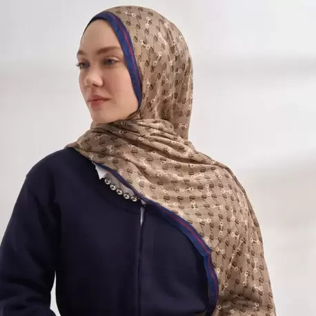 ARMANDA - 3361 Monogram Desen Şal - Bej - Saks
