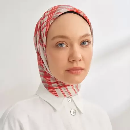 ARMANDA - 4358 Naya Desen Twill İpek Eşarp - Taş-Kırmızı