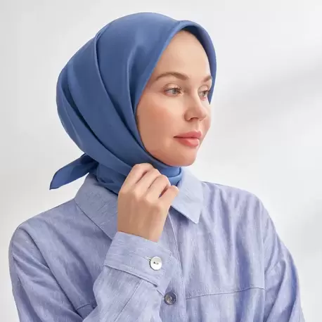 ARMANDA - 4400 Premium Twill İpek Eşarp - Koyu Kot Mavisi