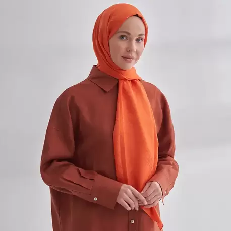 ARMANDA - İtalyan Jakar Geometrik Desen Şal - Turuncu