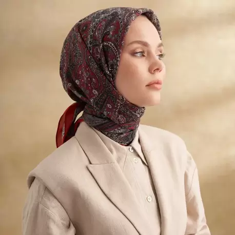 ARMANDA - 3155 Vintage Desen Eşarp - Kırmızı