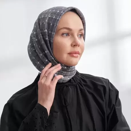 ARMANDA- 4306 Orbıs Desen Twıll İpek Eşarp - Gri Füme