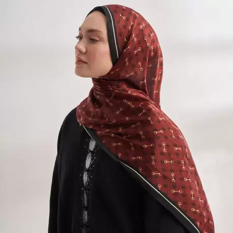 ARMANDA - 3361 Monogram Desen Şal - Siyah - Bordo
