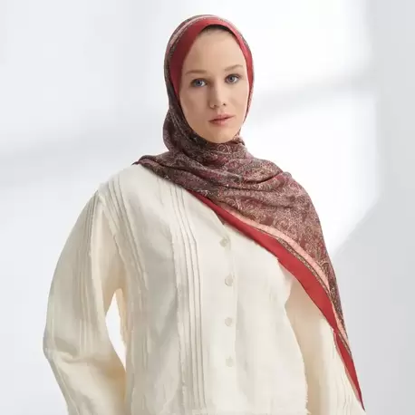 ARMANDA -6036  Etnik Desen Şal - Cherry Bordo