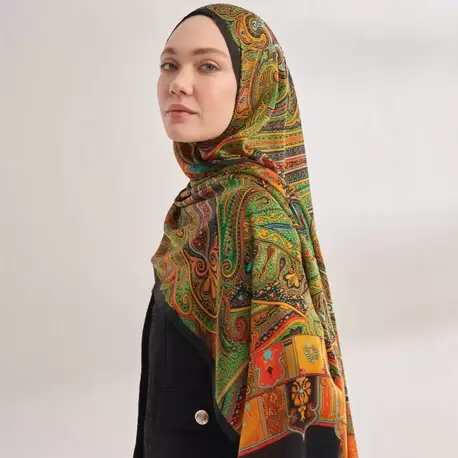 ARMANDA - 4456 Mystic Desen Şal - Siyah Orange