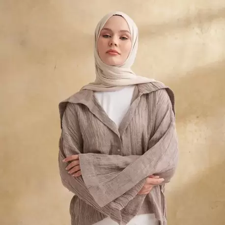 ARMANDA - 3009 Rustik Pamuksu Şal - Açık Bej