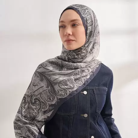 ARMANDA - 4456 Mystic Desen Şal - Lacivert Krem