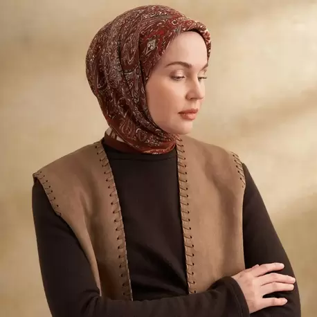 ARMANDA - 3152 Jardın Desen Eşarp - Acı Kahve