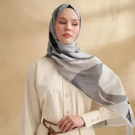 ARMANDA- 3383 İpek Pamuk Sarah Desen Şal - Gri Füme
