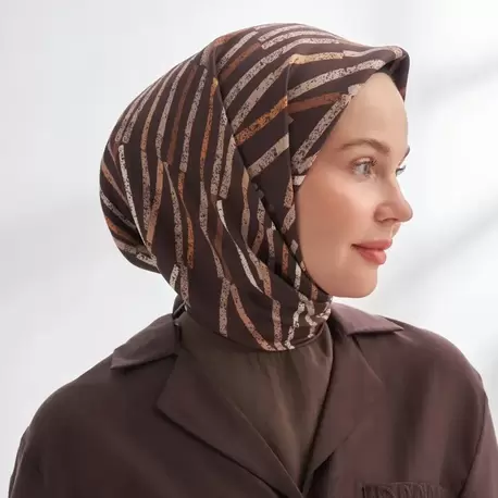 ARMANDA - 4353 Rora Desen Twill İpek Eşarp - Acı Kahve