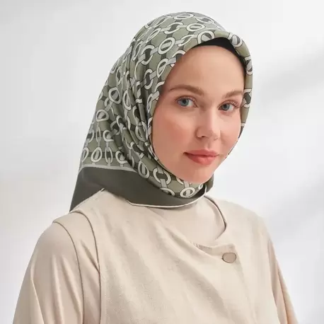 ARMANDA - 4350 Soil Desen Twill İpek Eşarp - Haki