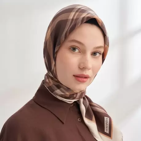 ARMANDA - 4358 Naya Desen Twill İpek Eşarp - Acı Kahve