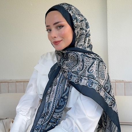 ARMANDA - 6035 Pashmina Desen Şal - Lacivert Krem