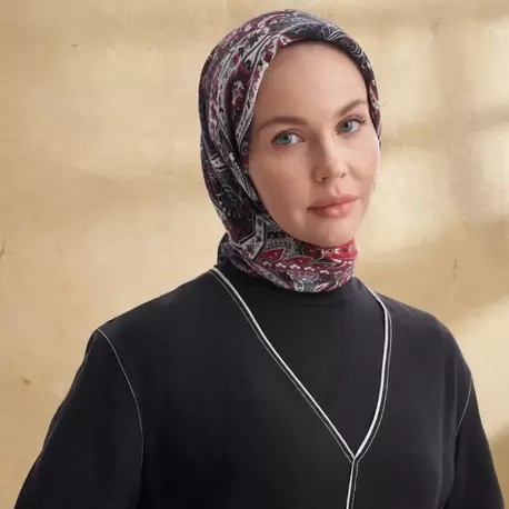 ARMANDA - 3153 Bahia Desen Eşarp - Siyah Kırmızı