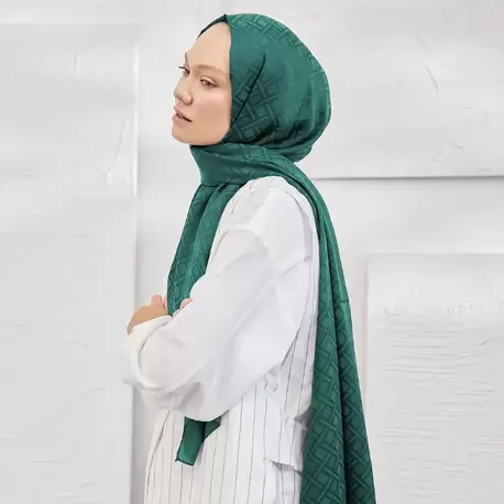 ARMANDA - İtalyan Jakar Geometrik Desen Şal - Petrol Yeşili