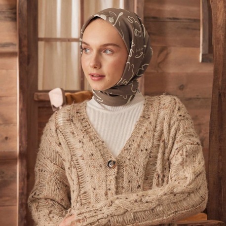 Fresh Scarfs - Luna Desen Pamuk İpek Eşarp - Tozlu Kahve