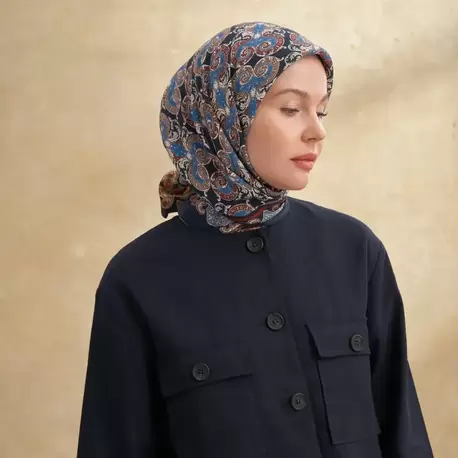 ARMANDA - 3151 Gaina Desen Eşarp - Lacivert Dore