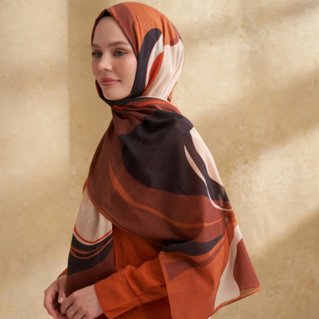 ARMANDA- 3383 İpek Pamuk Sarah Desen Şal - Bej Kahve