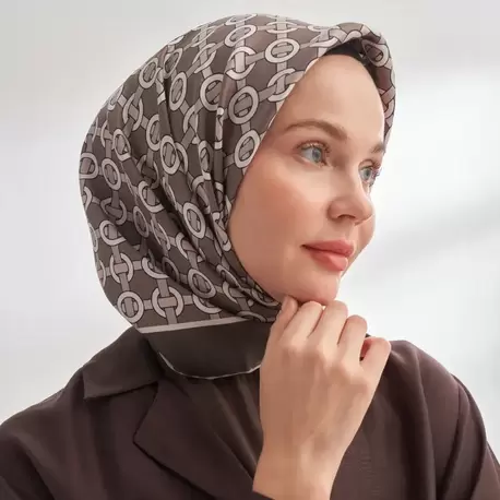 ARMANDA - 4350 Soil Desen Twill İpek Eşarp - Füme