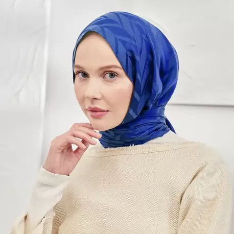 ARMANDA - İtalyan Jakar Zigzag Desen Şal - Saks