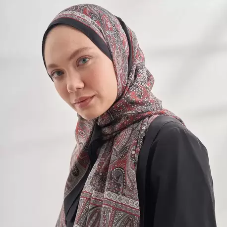 ARMANDA - 6036 Etnik Desen Şal - Siyah Kırmızı
