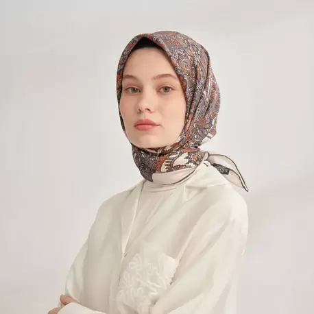 ARMANDA - 4352 Anesha Desen Twill İpek Eşarp - Kiremit
