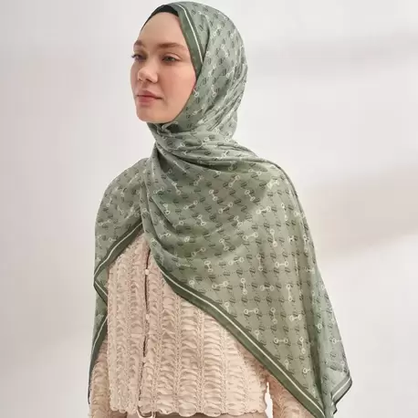 ARMANDA - 3361 Monogram Desen Şal - Keten Yeşili