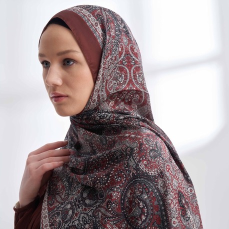 ARMANDA - 6036 Etnik Desen Şal - Burgundy