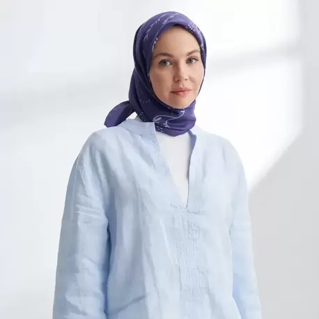 ARMANDA - 4313 Çift Taraflı Muse Desen Twıll İpek Eşarp - Leylak-Mürdüm