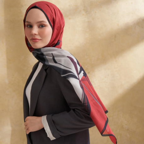 ARMANDA- 3383 İpek Pamuk Sarah Desen Şal - Siyah Bordo