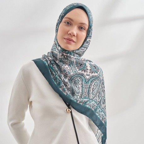 ARMANDA - 6035 Pashmina Desen Şal - Petrol Yeşili