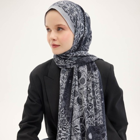 SİLK HOME - Urban Hours Floral Motif Desen Açık Gri Mayda Şal 190x70