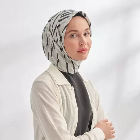ARMANDA - 4353 Rora Desen Twill İpek Eşarp - Gümüş