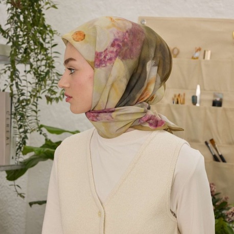FRESH SCARFS - Blair Desen Pamuk İpek Eşarp - Yağ Yeşili