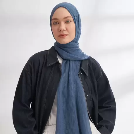 ARMANDA - 3352 Müslin Biyeli Şal - İndigo