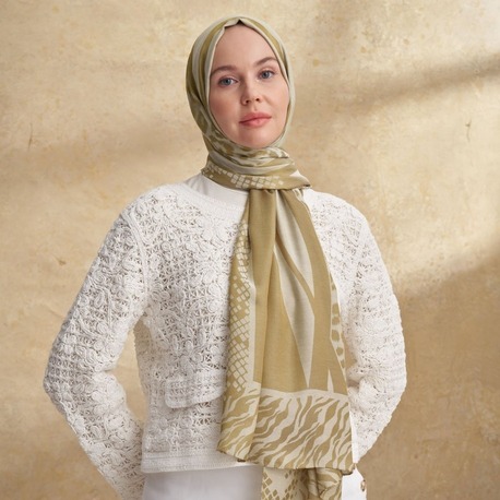 Armanda - 3304 Fiori Jakar Leopar Desen - Yağ Yeşili