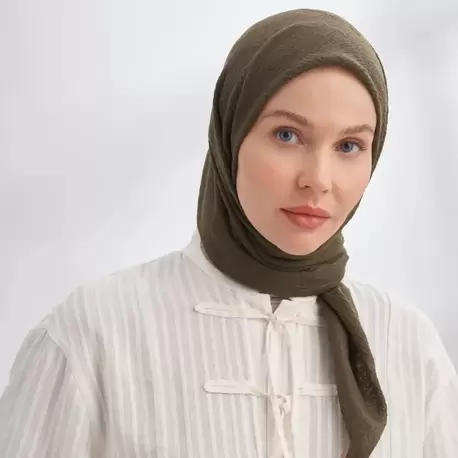 ARMANDA - 3353 Müslin Biyeli Eşarp - KOYU HAKİ