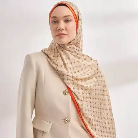 ARMANDA - 3361 Monogram Desen Şal - Bej - Orange