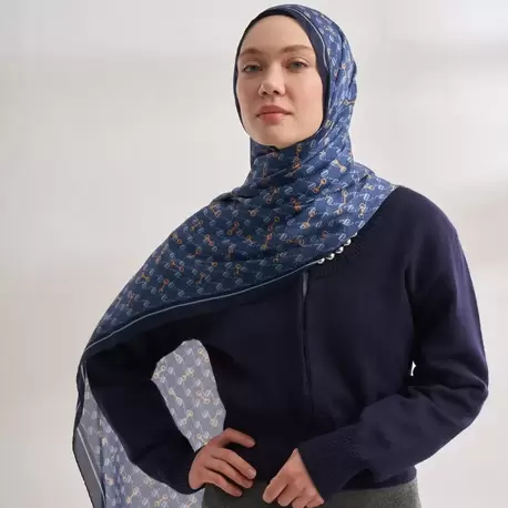 ARMANDA - 3361 Monogram Desen Şal - Kot Mavisi - Bebe Mavisi