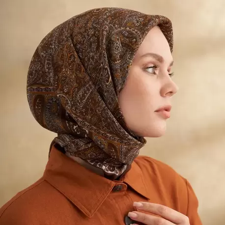 ARMANDA - 3155 Vintage Desen Eşarp - Kahve