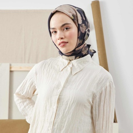 Fresh Scarfs - Soft Garden Desen Pamuk İpek Eşarp - Siyah