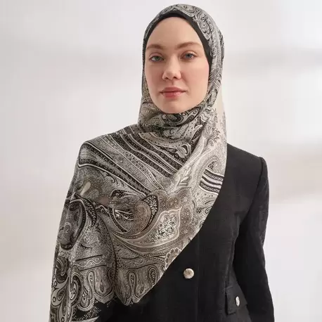 ARMANDA - VUAL MYSTIC DESEN ŞAL -SİYAH KREM