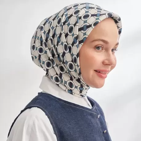ARMANDA - 4350 Soil Desen Twill İpek Eşarp - Lacivert