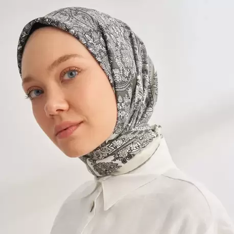 ARMANDA - 4352 Anesha Desen Twill İpek Eşarp - Keten Yeşili