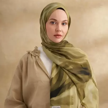 ARMANDA - 3381 İpek Modal Darcy Desen Şal - Yağ Yeşili