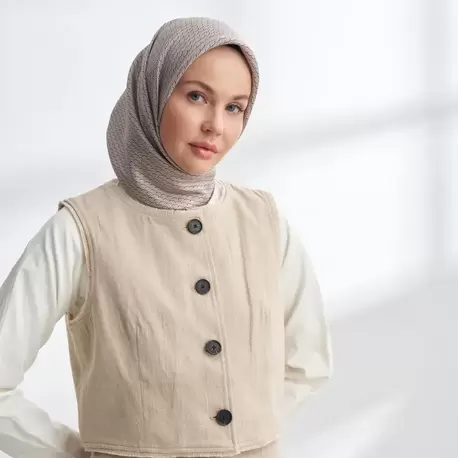 ARMANDA - 4303 NOIRE DESEN TWILL İPEK EŞARP - Vizon