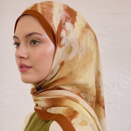 FRESH SCARFS - Soft Daisy Desen Rami Şal - Kiremit