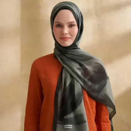 ARMANDA- 3381 İpek Modal Darcy Desen Şal - Haki