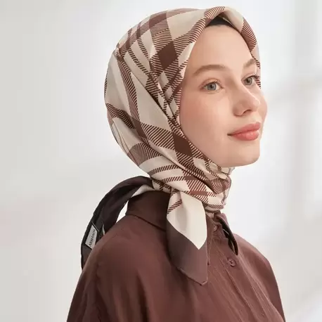 ARMANDA - 4358 Naya Desen Twill İpek Eşarp - Kahve